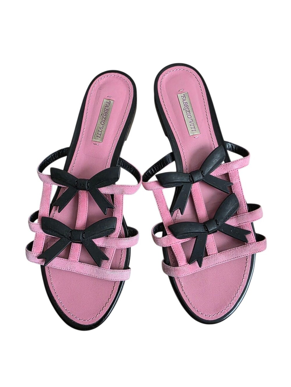Fabrizio Viti | Suede Pink Black Bow Flat Sandals Size 36.5